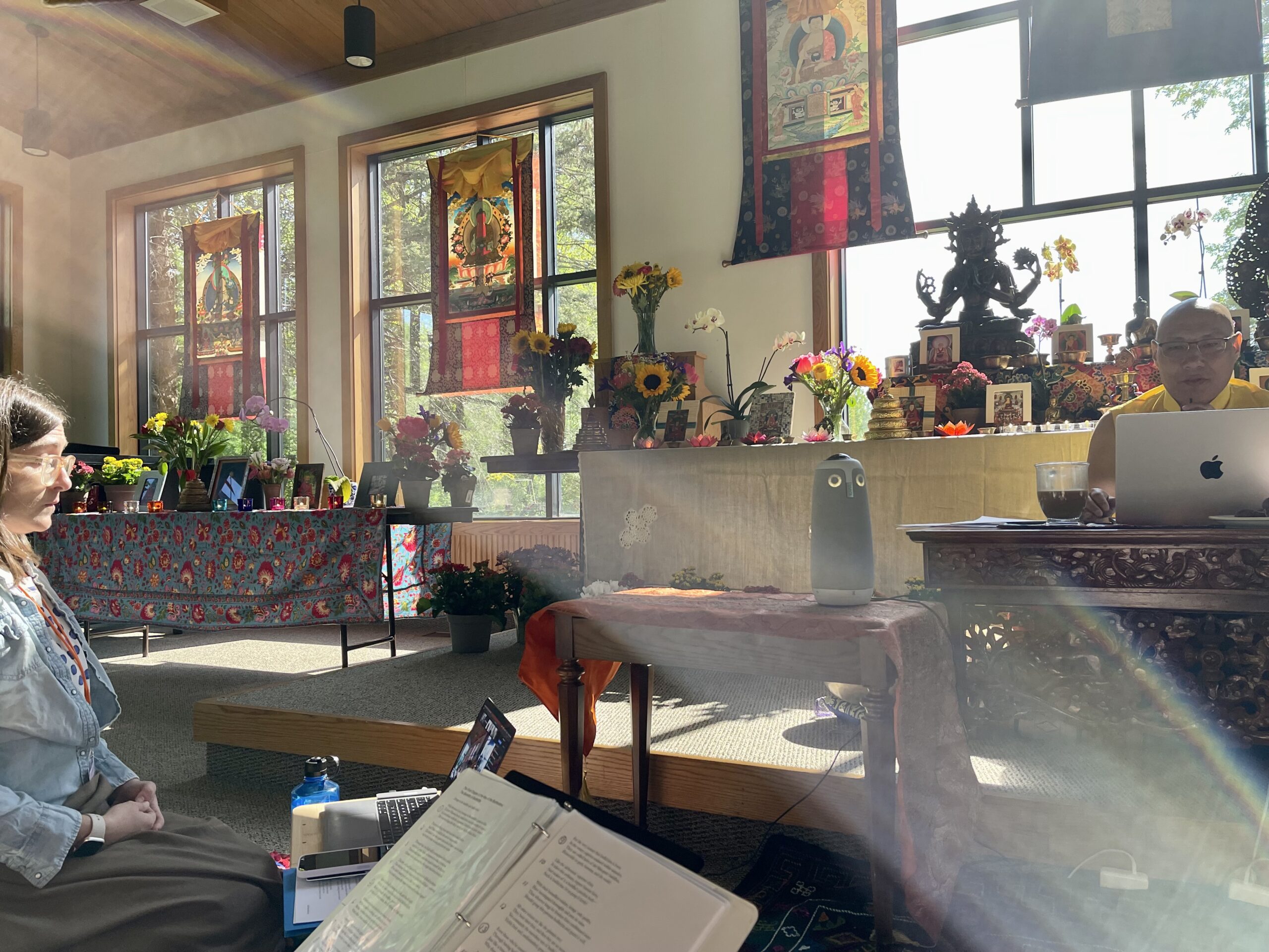 Khenpo Sherab Sangpo teaching in the chapel at May Retreat in 2023.